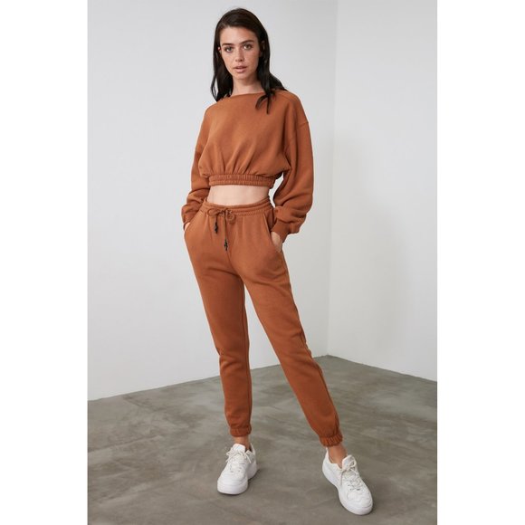 Trendyol Pants - Joggers Sweatpants Sweatshirt Set Green Medium